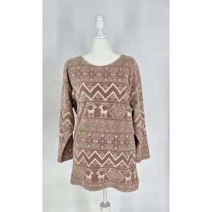 Vintage Jack Mulqueen Fleece Tunic Women Large Brown Fair Isle Ram Southwestern